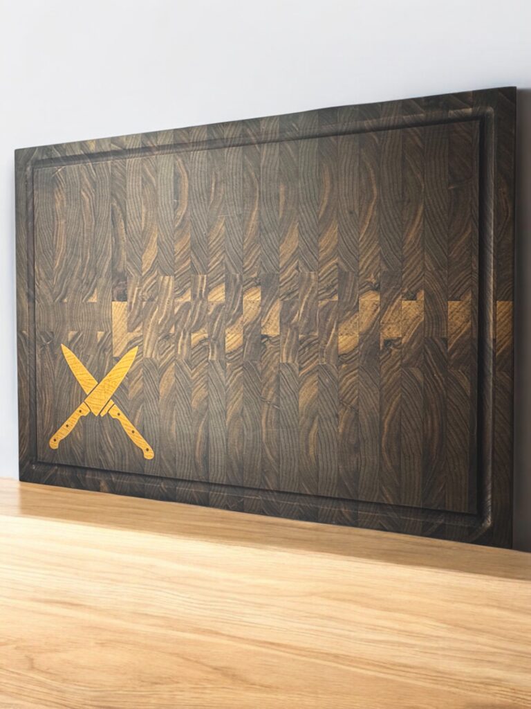 Walnut End Grain with Crossed Knives Inlay Cutting Board